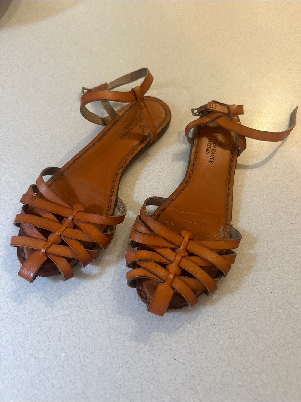 American Eagle Outfitters Tan Woven Ankle-Strap Sandals